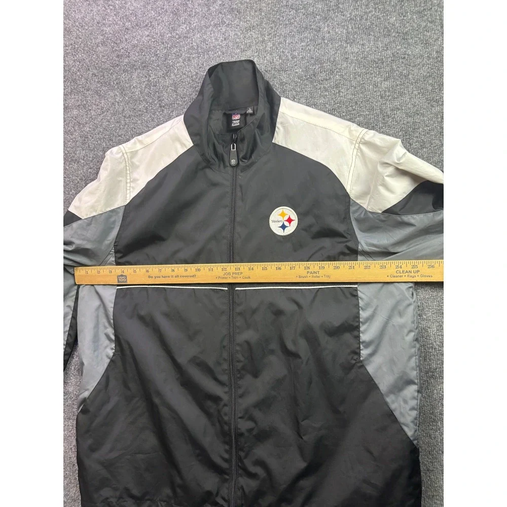 Reebok Pittsburgh Steelers Windbreaker Mens L Black Grey White Full Zip Jacket